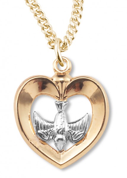 Women's 14kt Gold Over Sterling Silver Two-tone Cut Out Heart Dove Center + 18 Gold Plated Chain &amp; Clasp - Two-Tone
