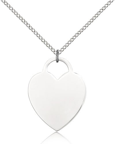 Heart Medal, Sterling Silver - 18&quot; 1.2mm Sterling Silver Chain + Clasp