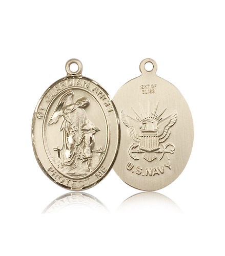 Guardian Angel Navy Medal, 14 Karat Gold, Large - 14 KT Yellow Gold