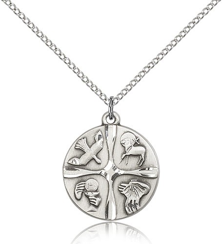 Christian Life Medal, Sterling Silver - 18&quot; 1.2mm Sterling Silver Chain + Clasp