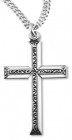 Women's or Boy's Sterling Silver Simple Filigree Scroll Cross Pendant Raised Center with Chain