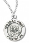 Women's Sterling Silver Round Guardian Angel Necklace with Chain Options