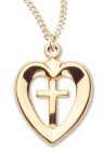 Women's 14kt Gold Plated Cut-out Heart Shape with Cross Center Necklace+ 18 Inch Gold Plated Chain &amp; Clasp
