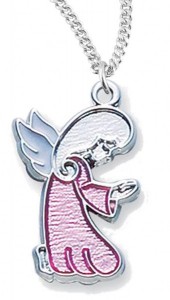 Girls's Sterling Silver Pink Angel Charm Necklace with Chain Options [HMR0749]