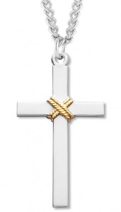 Men's Sterling Silver Cross Necklace with Gold Rope Center with Chain Options [HMR0985]