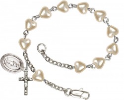 First Communion Silver Plated Charm Bracelet with 5mm Heart Shaped Faux Pearl Beads [BCB1002]