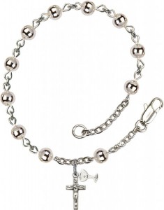 First Communion Silver Plated Charm Bracelet with 5mm Round Silver Beads [BCB1001]