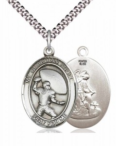 Guardian Angel Football Medal, Sterling Silver, Large [BL0092]