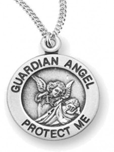 Woman's Guardian Angel Necklace Round, Sterling Silver with Chain Options [HMR0747]