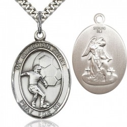 Guardian Angel Soccer Medal, Sterling Silver, Large [BL0163]