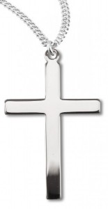 Women's or Boy's High Polish Cross Necklace Plain Sterling Silver with Chain [HMR0778]