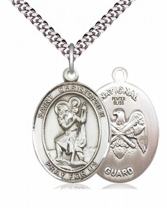 Men's Pewter Oval St. Christopher National Guard Medal [BLPW031]