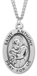 Men's Sterling Silver Oval Saint Anthony Necklace with Chain Options [HMR0872]
