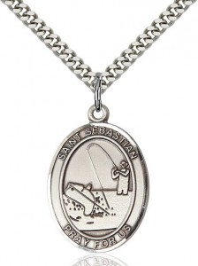 Men's Sterling Silver Oval St. Sebastian Fishing Medal [BL3011]