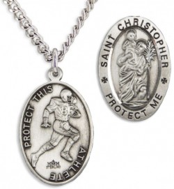 Oval Men's St. Christopher Football Necklace With Chain [HMS1016]