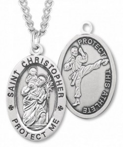 Oval Boy's St. Christopher Martial Arts Necklace With Chain [HMS1021]
