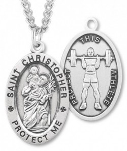 Oval Boy's St. Christopher Weight Lifting Necklace With Chain [HMS1024]