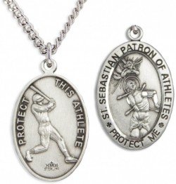 Oval Men's St. Sebastian Baseball Necklace With Chain [HMS1029]