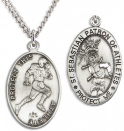 Oval Men's St. Sebastian Football Necklace With Chain [HMS1028]