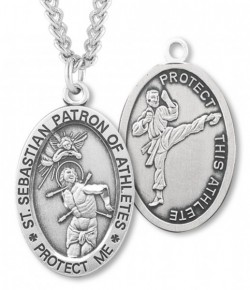 Oval Boy's St. Sebastian Martial Arts Necklace With Chain [HMS1033]