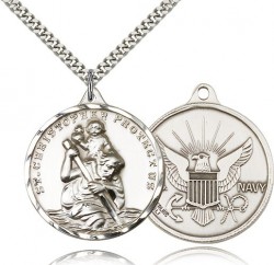 Large St. Christopher Navy Medal, Sterling Silver [BL4259]