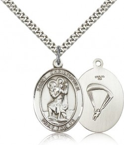 St. Christopher Paratrooper Medal, Sterling Silver, Large [BL1367]