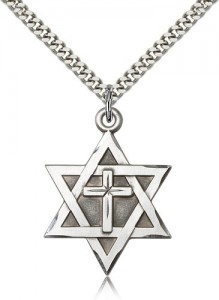 Men's Large Sterling Silver Star of David with Cross Pendant [BL5156]