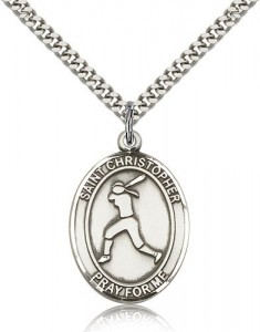 St. Christopher Softball Medal, Sterling Silver, Large [BL1422]