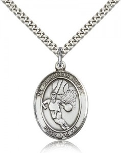 Guardian Angel Basketball Medal, Sterling Silver, Large [BL0112]