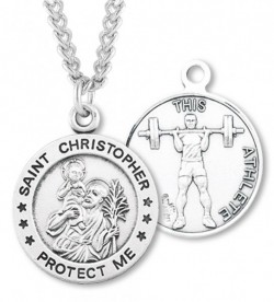 Round Boy's St. Christopher Weight Lifting Necklace With Chain [HMS1011]