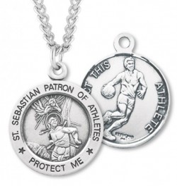 Round Boy's St. Sebastian Basketball Necklace With Chain [HMS1037]