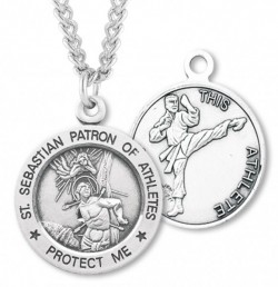 Round Boy's St. Sebastian Martial Arts Necklace With Chain [HMS1045]