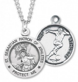 Round Men's St. Sebastian Soccer Necklace With Chain [HMS1038]