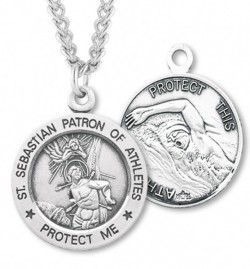 Round Men's St. Sebastian Swimming Necklace With Chain [HMS1047]