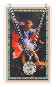 Round St. Michael The Archangel Medal and Prayer Card Set [MPC0054]