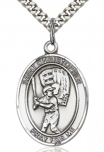 St. Christopher Baseball Medal, Sterling Silver, Large [BL1155]