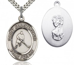 St. Christopher Ice Hockey Medal, Sterling Silver, Large [BL1275]