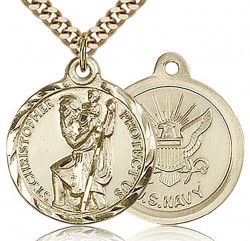 St. Christopher Navy Medal, Gold Filled [BL4177]