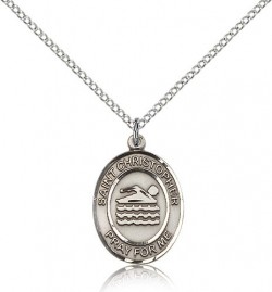 St. Christopher Swimming Medal, Sterling Silver, Medium [BL1448]