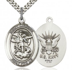 St. Michael Navy Medal, Sterling Silver, Large [BL2916]