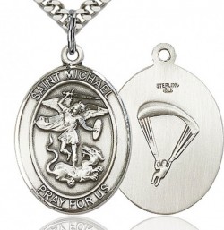 St. Michael Paratrooper Medal, Sterling Silver, Large [BL2923]