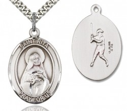 St. Rita Baseball Medal, Sterling Silver, Large [BL3246]