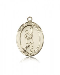St. Sebastian Lacrosse Medal, 14 Karat Gold, Large [BL3483]