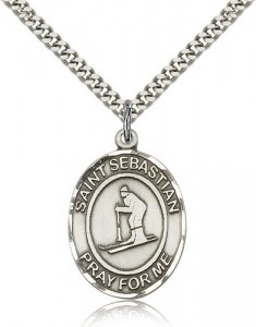 St. Sebastian Skiing Medal, Sterling Silver, Large [BL3543]