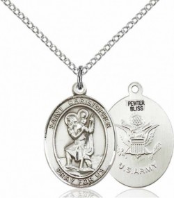 Women's Pewter Oval St. Christopher Army Medal [BLPW432]