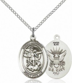 Women's Pewter Oval St. Michael Navy Medal [BLPW503]