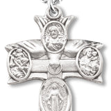 Women or Boy's Sterling Silver Descending Dove Cross Top 4 Way Necklace with Chain Options - 20" 2.2mm Stainless Steel Chain with Clasp