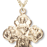 Women's 14kt Gold Over Sterling Silver Heart Center 4-way Necklace + 18 Inch Gold Plated Chain & Clasp - Gold-tone