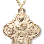 Women's 14kt Gold Over Sterling Silver Simple Border 4-way Necklace + 18 Inch Gold Plated Chain & Clasp - Gold-tone