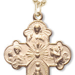 Men's 14kt Gold Over Sterling Silver w/ Heart Center 4-way Necklace + 24 Inch Gold Plated Endless Chain - Gold-tone